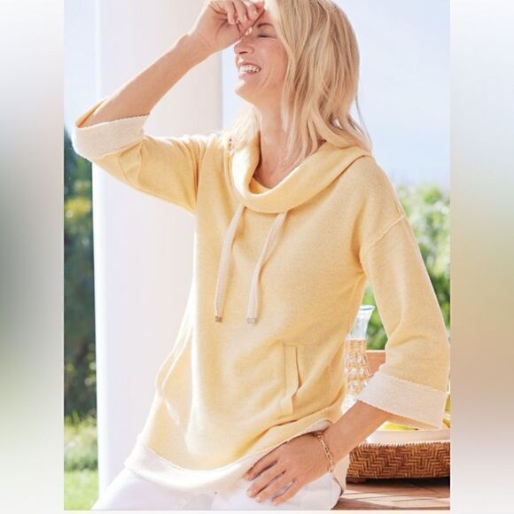 SOFT SURROUNDINGS Sz L Santorini Shores Pullover 3/4 Sleeve Teal Heather - Picture 1 of 11